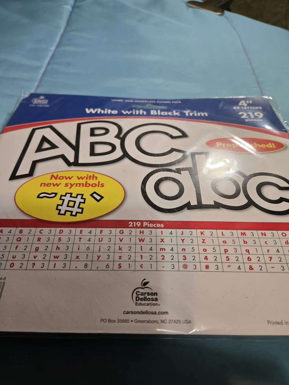 White with Black Trim ABC Bulletin Board Letters - White
